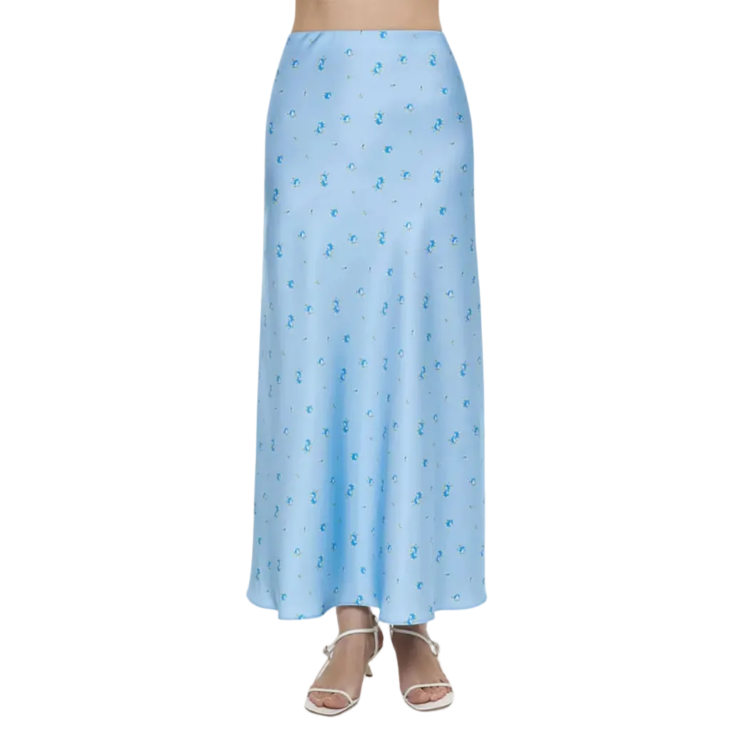 Women's Floral Print Satin Maxi Skirt with Bias Cut