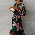 Womens Floral Maxi Shirt Dress with Waist Tie and Front Split