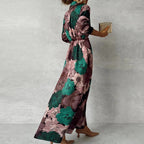 Womens Floral Maxi Shirt Dress with Waist Tie and Front Split