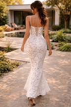 Womens Lace-Overlay Bodycon Maxi Dress with Slim Straps