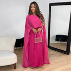 Womens Satin Cape Maxi Dress with Boat Neck Overlay
