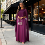 Womens Satin Cape Maxi Dress with Boat Neck Overlay