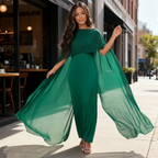 Womens Satin Cape Maxi Dress with Boat Neck Overlay