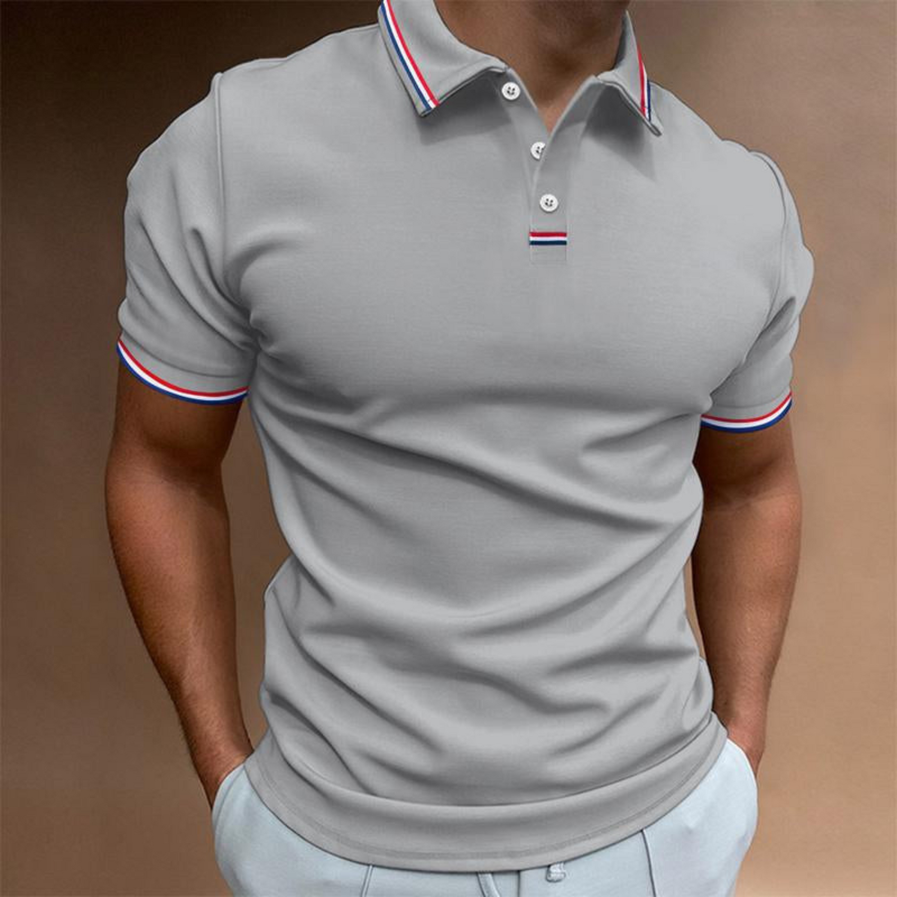 Mens Slim Fit Short Sleeve Tipped Collar Polo Shirt