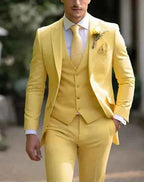 Men's Three-Piece Wedding Suit with Waistcoat and Tailored Fit