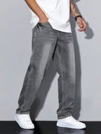 Mens Mid Rise Straight Leg Faded Wash Denim Jeans