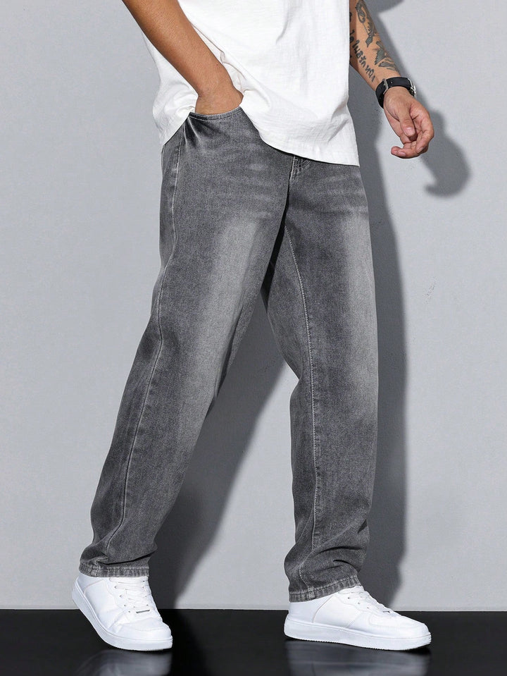Mens Mid Rise Straight Leg Faded Wash Denim Jeans