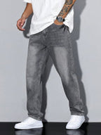 Mens Mid Rise Straight Leg Faded Wash Denim Jeans