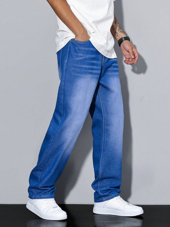 Mens Mid Rise Straight Leg Faded Wash Denim Jeans