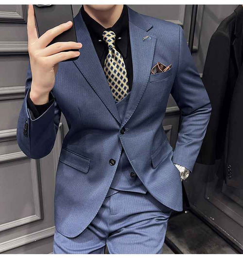 Men's Pinstripe Three Piece Slim Fit Suit