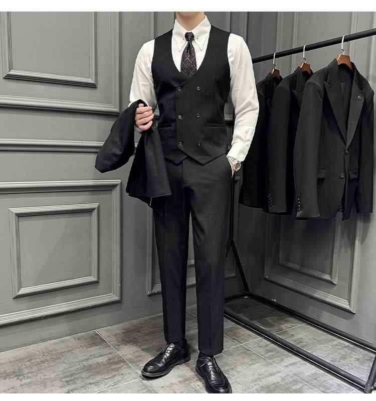 Men's Pinstripe Three Piece Slim Fit Suit