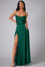 Womens Satin Cowl Neck Maxi Dress with Lace-Up Back