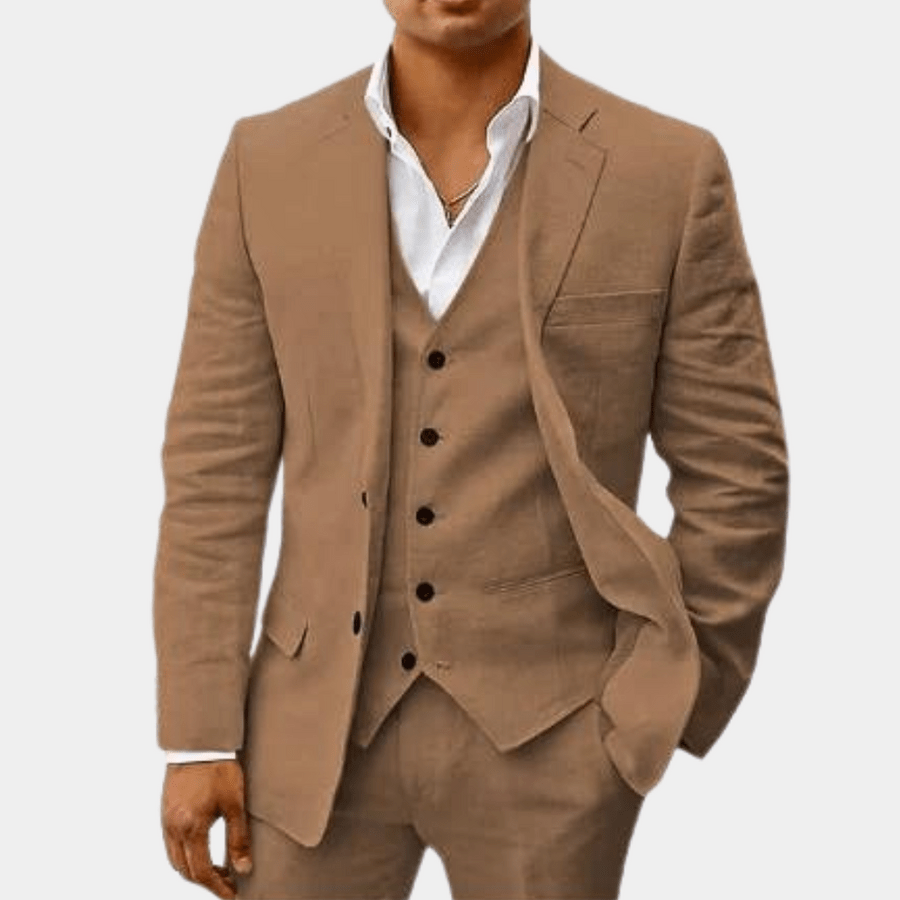Men's Two-Piece Linen Wedding Suit with Tailored Slim Fit