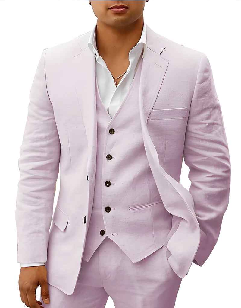 Men's Two-Piece Linen Wedding Suit with Tailored Slim Fit