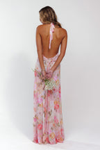 Womens Halter V Neck Backless Floral A Line Maxi Dress