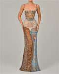 Womens Sweetheart Neck Strappy Printed Maxi Dress with Side Slit