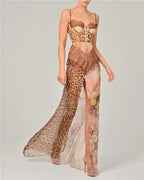 Womens Sweetheart Neck Strappy Printed Maxi Dress with Side Slit