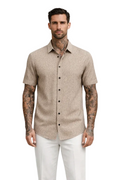 Mens Textured Short Sleeve Button Down Collared Shirt