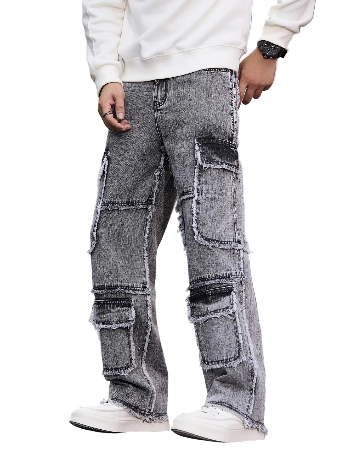 Men’s Cargo Pants with Frayed Seams