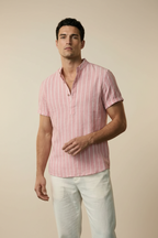 Men’s Linen Cotton Short Sleeve Stand Collar Shirt