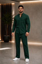 Men's Long Sleeve Shirt and Drawstring Trouser Set
