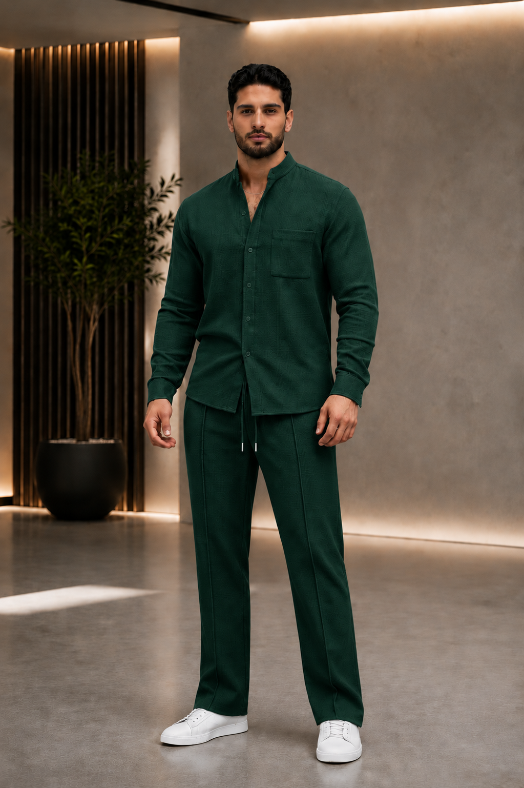 Men's Long Sleeve Shirt and Drawstring Trouser Set