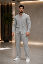 Men's Long Sleeve Shirt and Drawstring Trouser Set