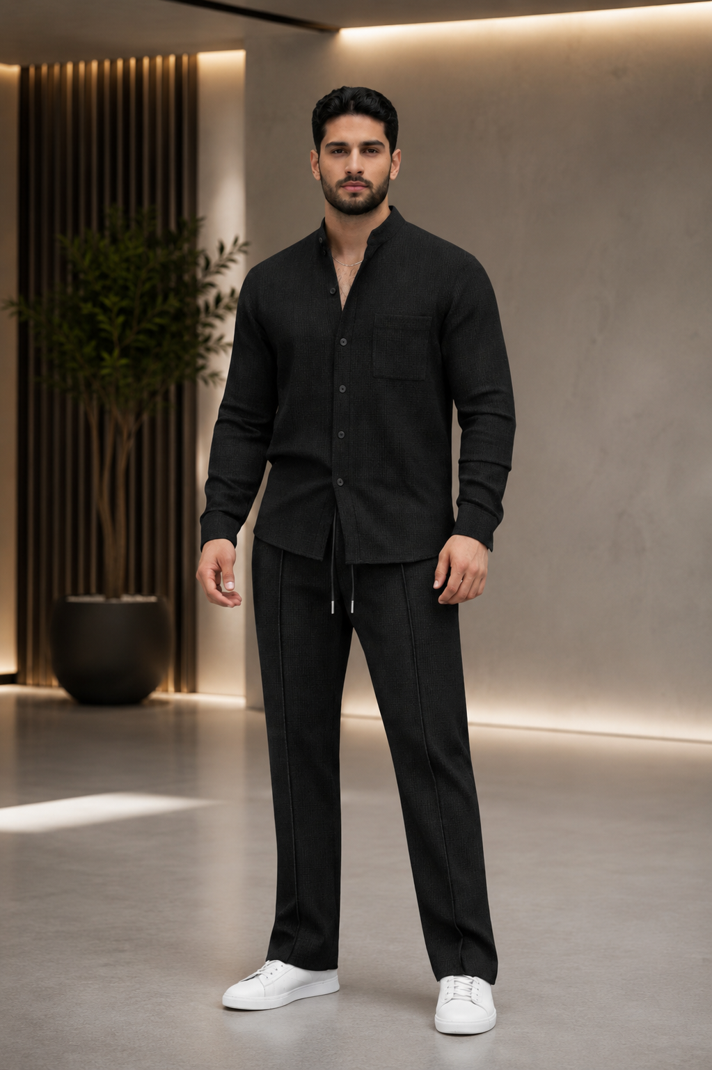 Men's Long Sleeve Shirt and Drawstring Trouser Set