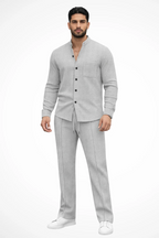 Men's Long-Sleeve Shirt and Drawstring Trouser Set