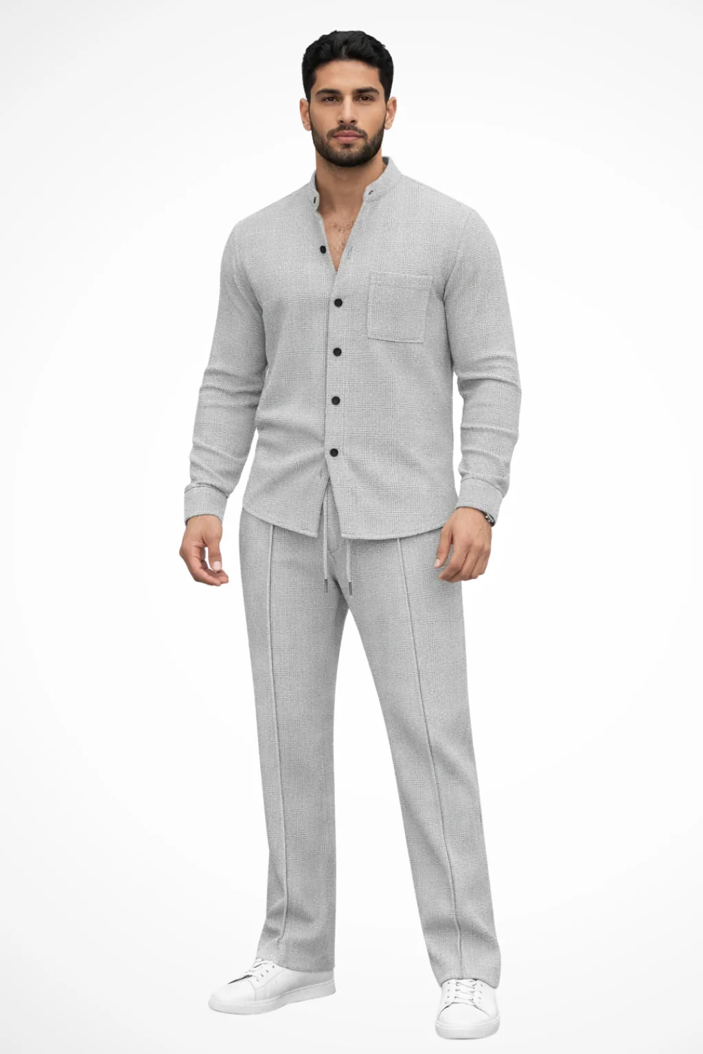Men's Long-Sleeve Shirt and Drawstring Trouser Set