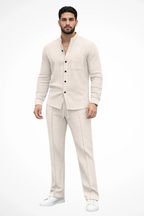 Men's Long-Sleeve Shirt and Drawstring Trouser Set