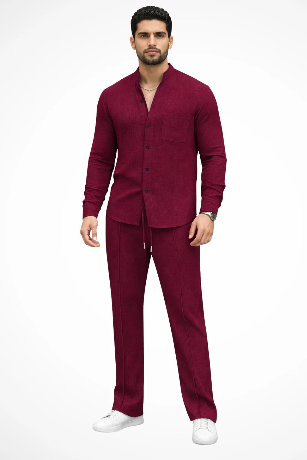 Men's Long-Sleeve Shirt and Drawstring Trouser Set