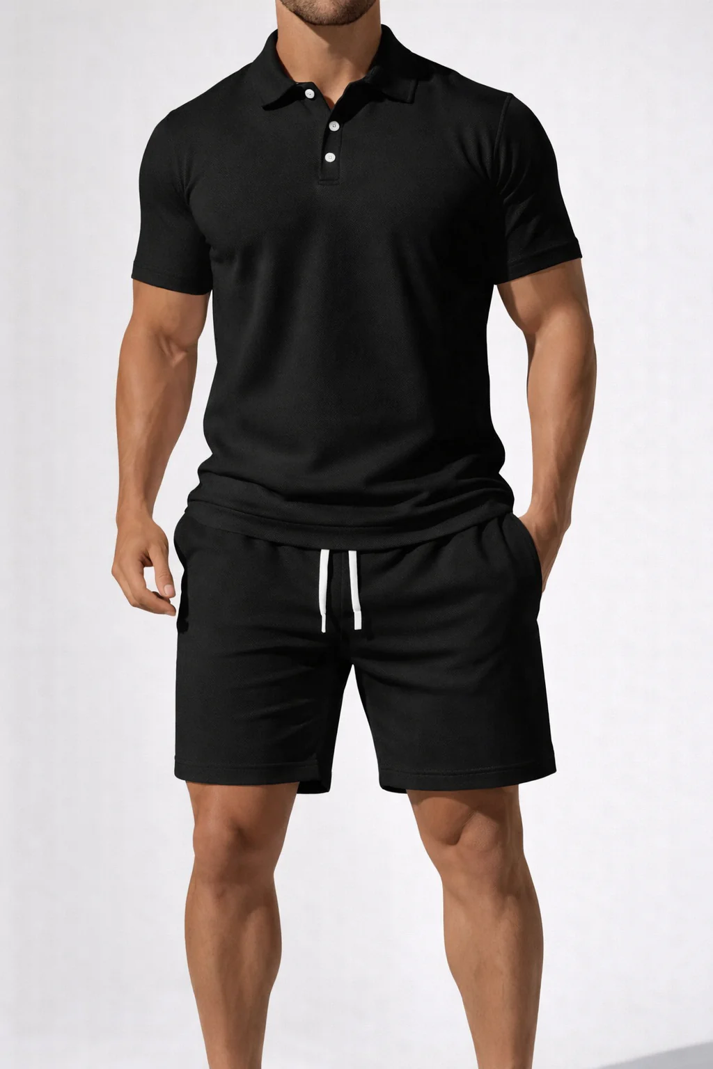 Men's Polo Shirt and Drawstring Shorts Set