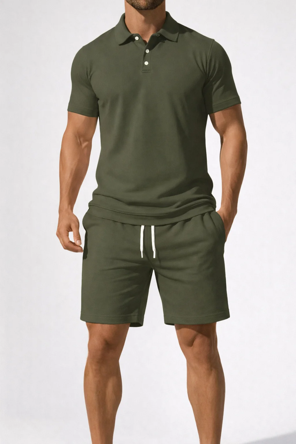Men's Polo Shirt and Drawstring Shorts Set