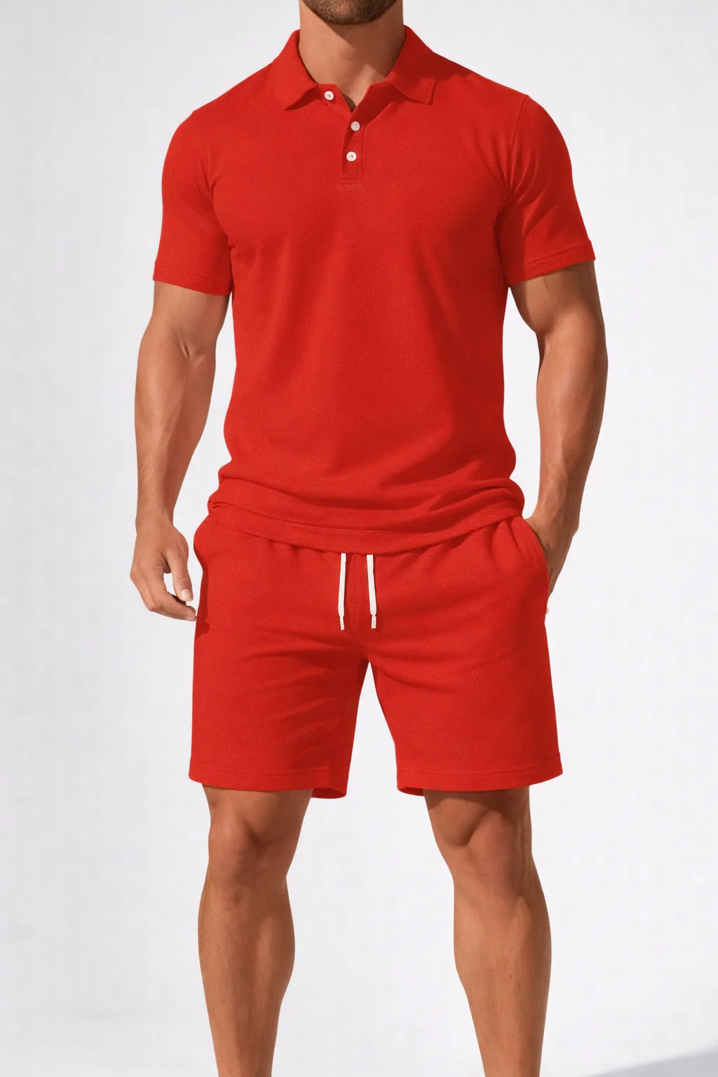 Men's Polo Shirt and Drawstring Shorts Set