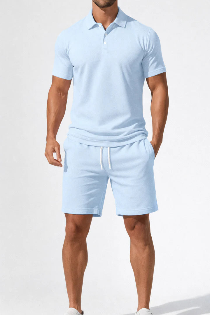 Men's Polo Shirt and Drawstring Shorts Set