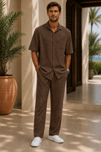Men's Ribbed Texture Shirt and Trouser Co-Ord Set