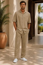 Men's Ribbed Texture Shirt and Trouser Co-Ord Set
