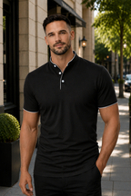 Men's Short Sleeve Polo Shirt with Contrast Trim