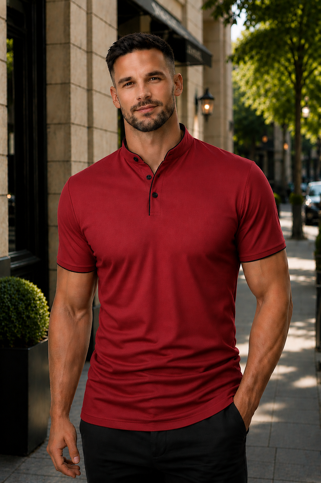 Men's Short Sleeve Polo Shirt with Contrast Trim