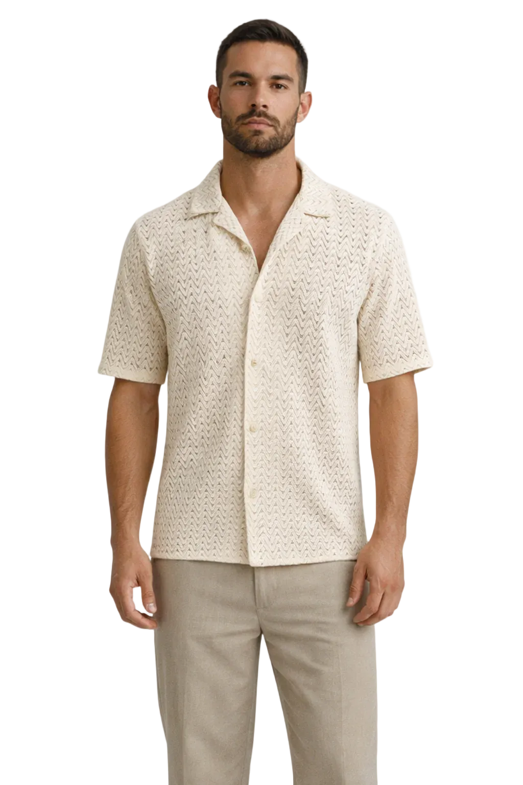 Men's Short-Sleeve Shirt with Chevron Pattern