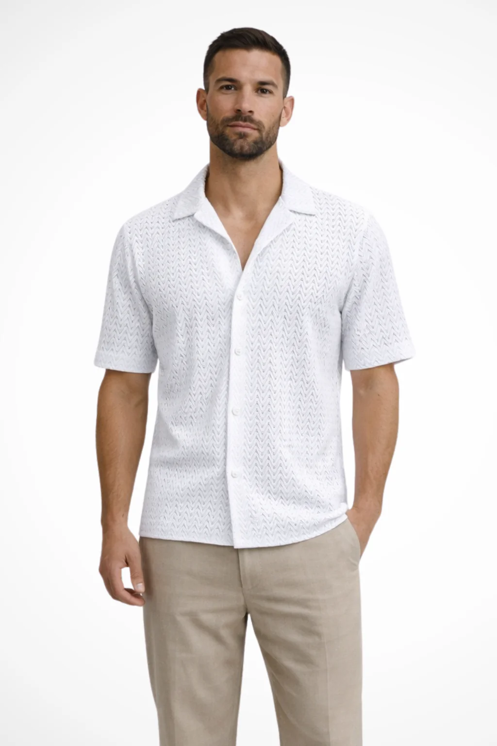 Men's Short-Sleeve Shirt with Chevron Pattern