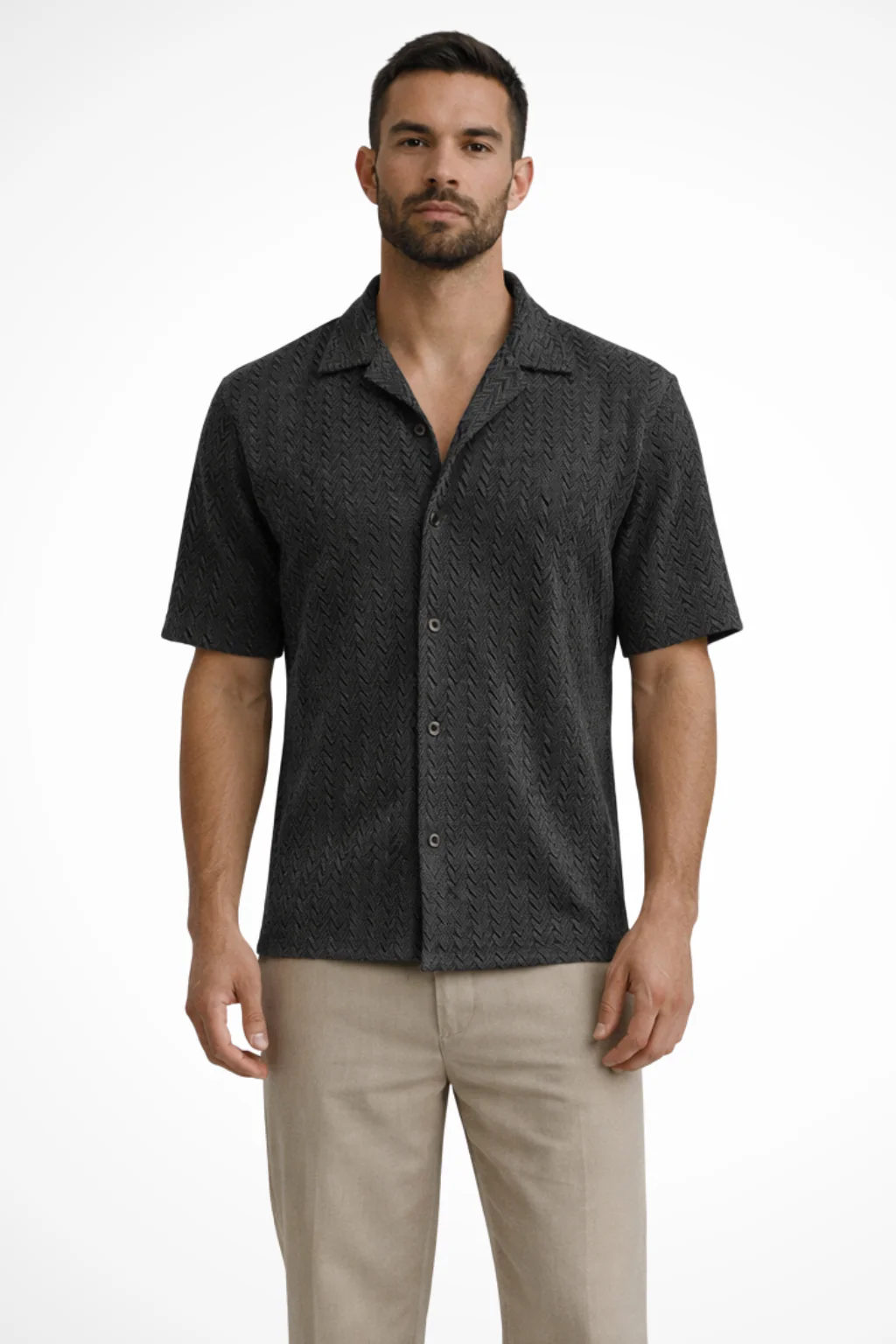 Men's Short-Sleeve Shirt with Chevron Pattern
