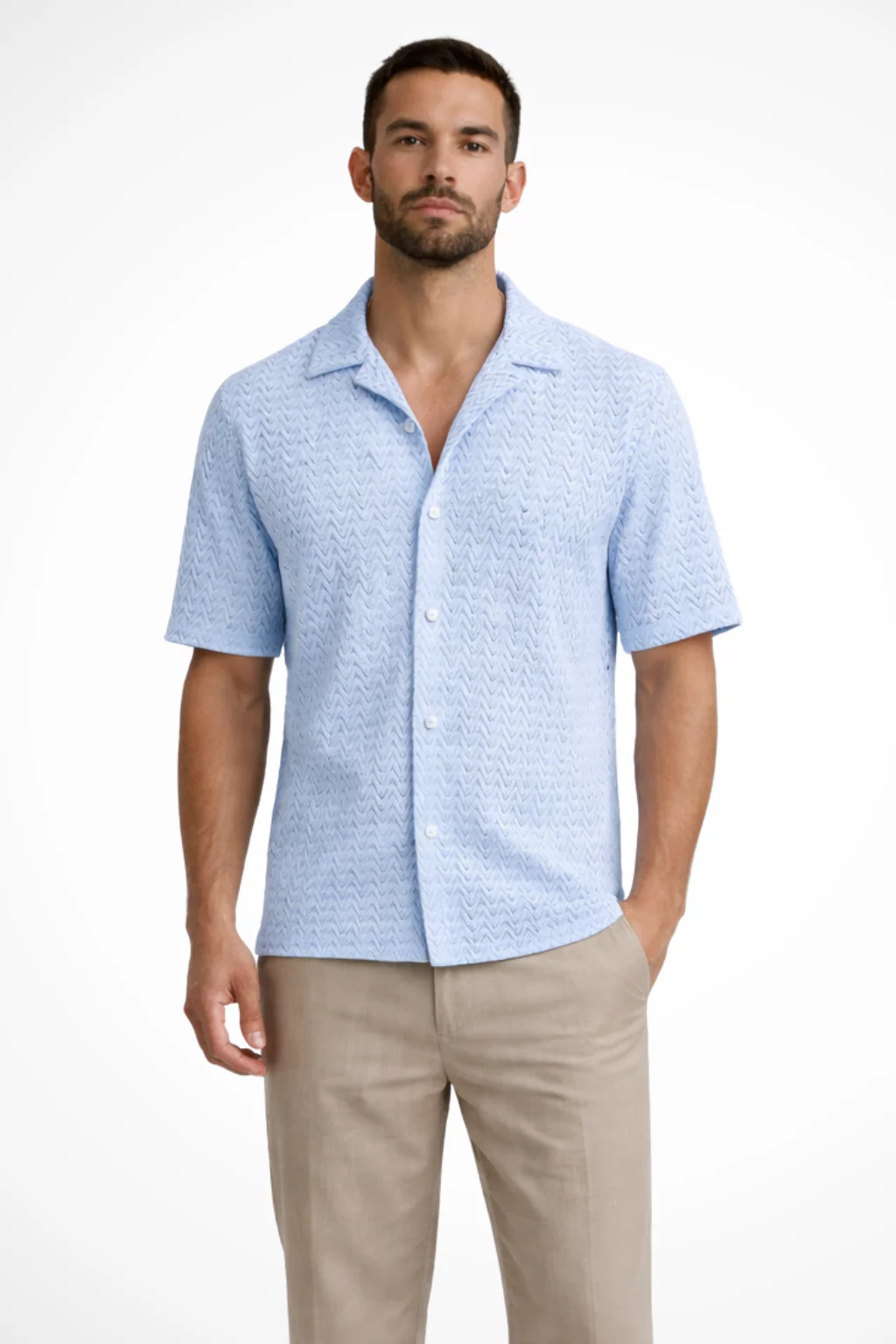Men's Short-Sleeve Shirt with Chevron Pattern