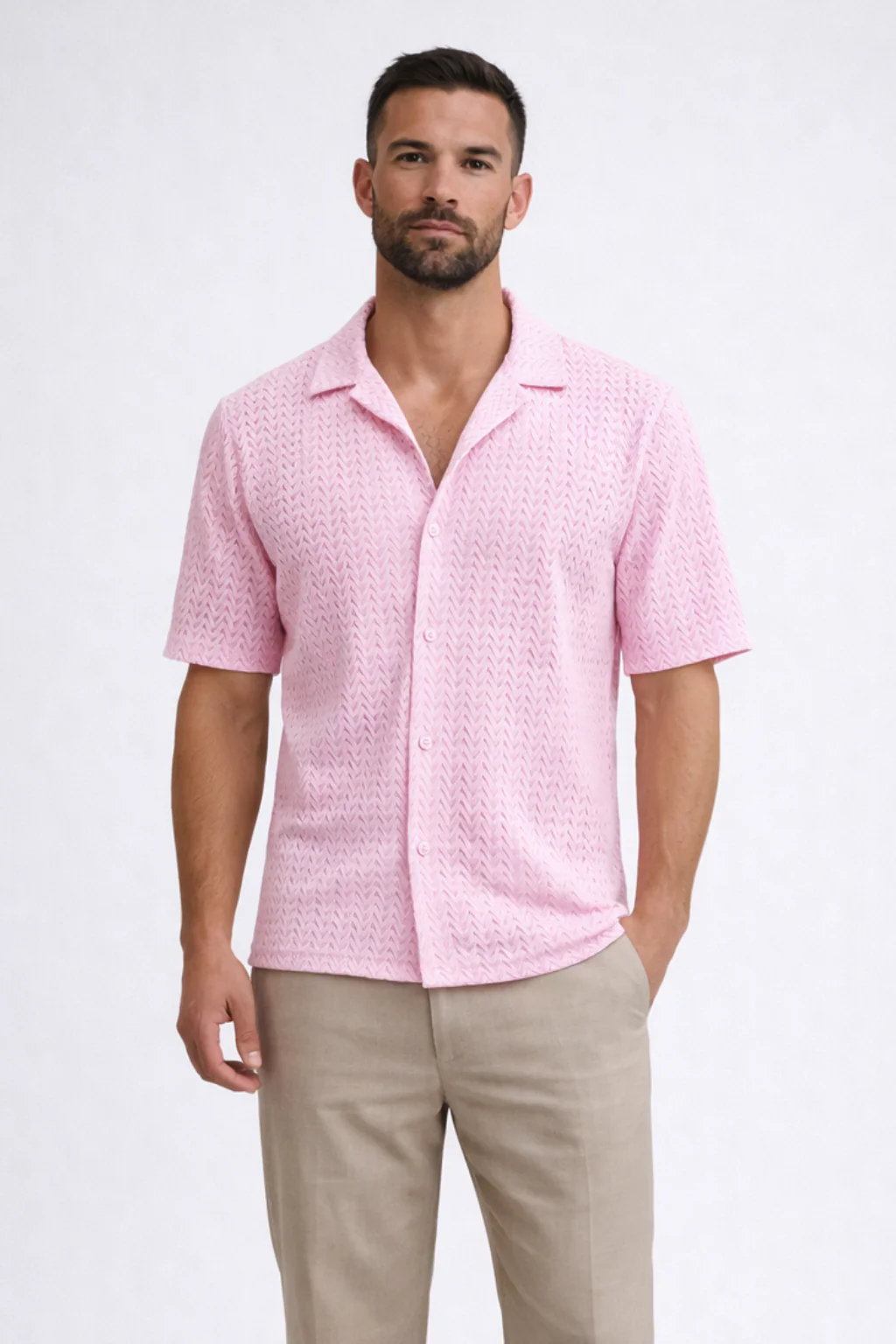 Men's Short-Sleeve Shirt with Chevron Pattern