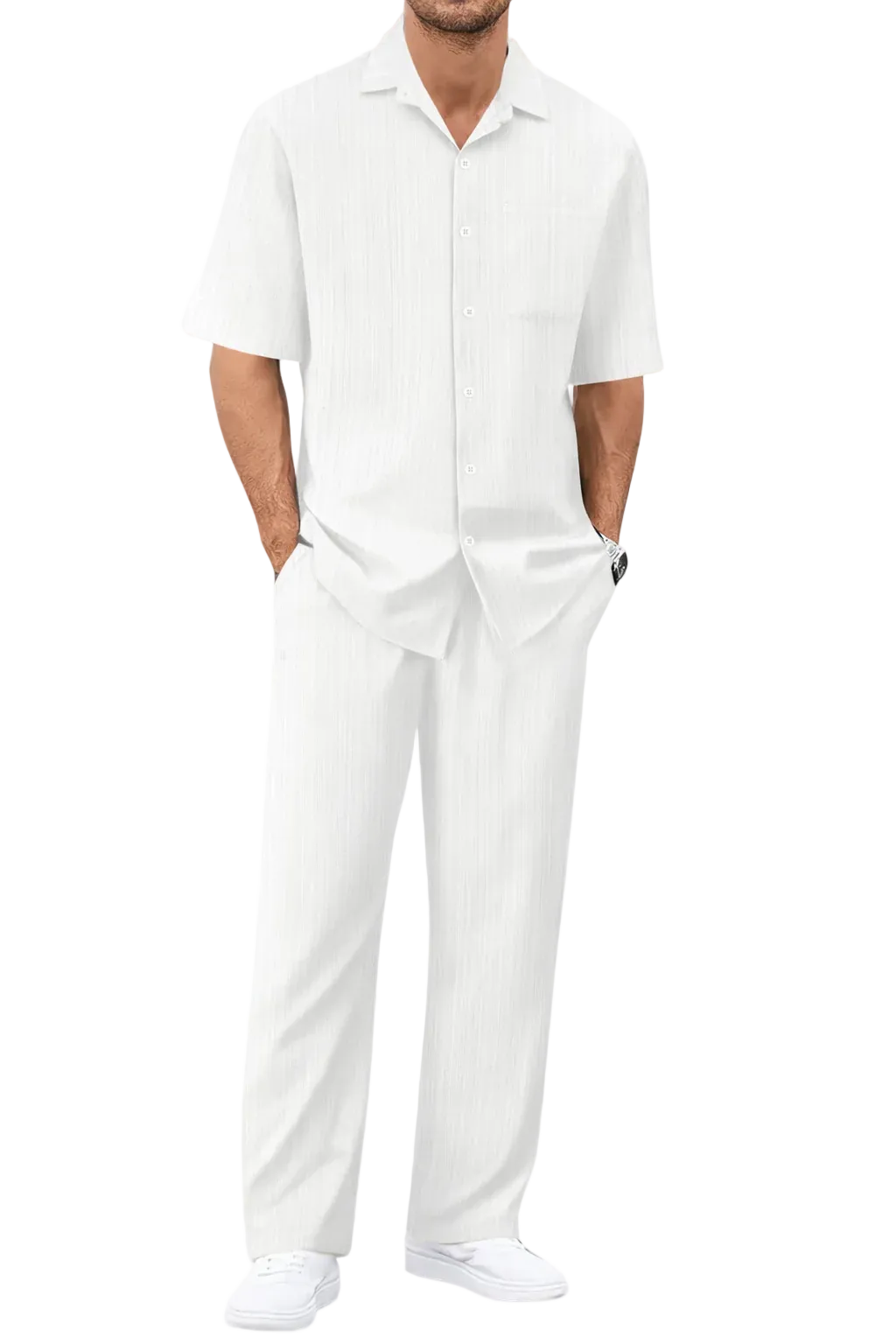 Men's Two-Piece Set with Vertical Ribbed Texture