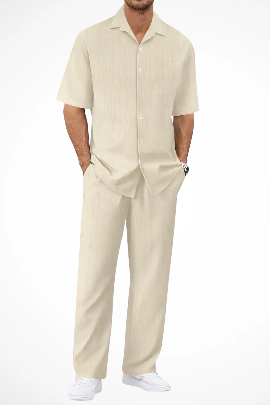 Men's Two-Piece Set with Vertical Ribbed Texture