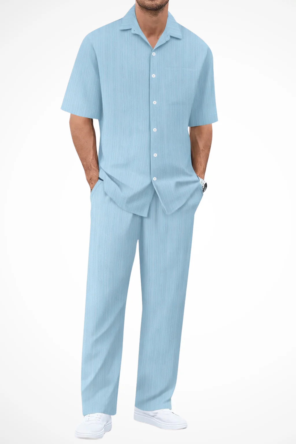 Men's Two-Piece Set with Vertical Ribbed Texture