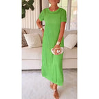 Womens Cut-Out Mesh Maxi Dress with Short Sleeves and Slip Lining