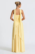 Women's Corset Maxi Dress with Thigh Split and Scarf Detail